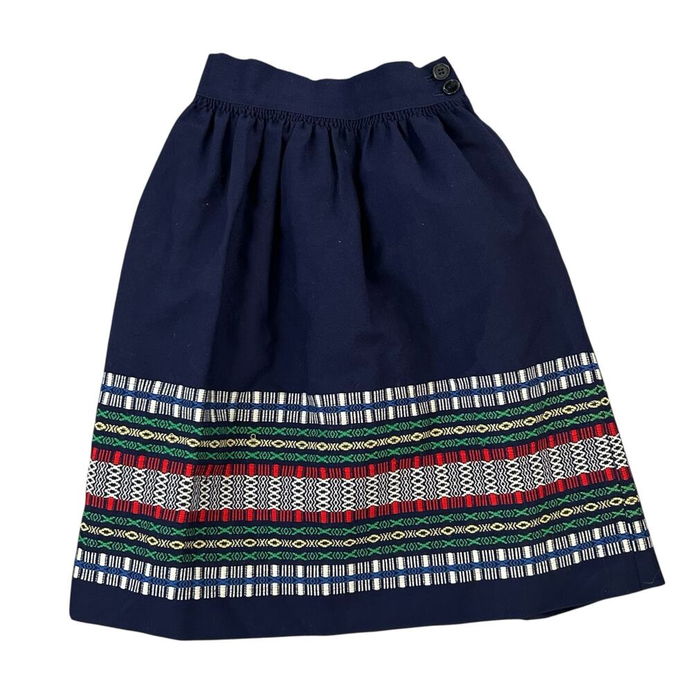 1970s Hand Embroidered Wool Skirt Womens XS Madawaska Weavers Boho Office